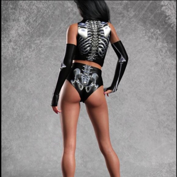 SEXY Silver Candy Catz DIMENSIONAL Vibrant Skeleton Crop Top HALLOWEEN BRAND NEW - Picture 2 of 7